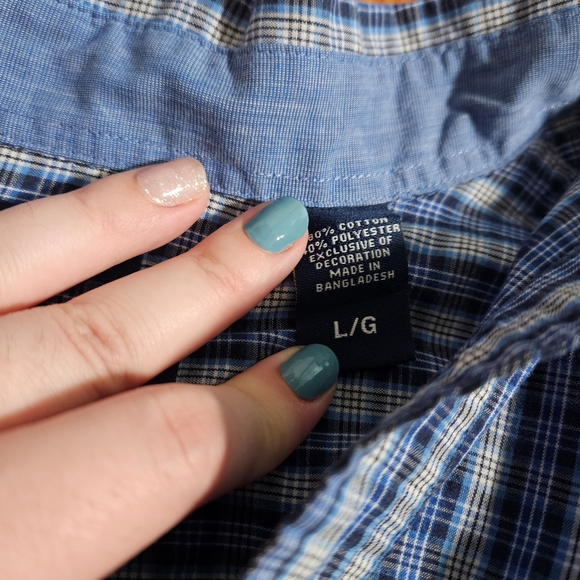 Chaps EUC Men's Blue Plaid Shirt • Size L - Picture 8 of 11